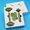 Venta al por mayor transfronteriza Piedra de Jade Natural Herramienta de Belleza para Masaje de Meridianos Relajante Muscular Facial Masajeador Rodillo de Doble Cabeza Juego