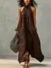 Vestido largo de tirantes estilo vacaciones para mujer europeo y americano, espalda descubierta, fruncido, holgado, hombros descubiertos, vestido bohemio transfronterizo para mujer