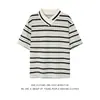 Camiseta de verano para hombre con rayas, cuello en V, manga corta, bloques de color, para pareja, camiseta de verano para hombre con rayas blancas y negras, manga corta, cuello irregular
