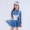 Novedad 2024 Traje de baño Colorblock Manga Larga Protección Solar Traje de Buceo Sexy Ajustado Falda Deportiva Traje de Baño Deportivo
