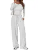 Conjunto Casual de Dos Piezas para Mujer con Top de Manga Larga de Color Sólido Simple y Pantalones de Pierna Ancha con Bolsillos, Transfronterizo Europeo y Americano 2026