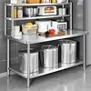 08 Mesa de Trabajo de Ángulo Recto de Acero Inoxidable para Cocina Desmontable Engrosada Mesa de Corte y Almacenamiento de Cocina con Soporte
