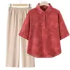 Roupas para Mãe 2026 Verão Novo Top de Ráfia de Alta Qualidade, Estilo Retrô Elegante, Camisa Solta Fresca e Respirável para o Verão