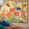 D20005 Tulipán Rojo Mariposa Pegatina para Ventana Pegatina de Cristal Visible por Ambos Lados Puerta y Ventana Sala de Estar Dormitorio Pegatina Decorativa