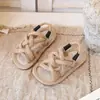 Sandalias para niñas, zapatos tejidos para niños, sandalias de playa vintage de cuerda de cáñamo para niños, zapatillas de verano para bebé