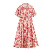 Comércio Exterior Transfronteiriço Roupas Femininas Verão 2026 Novo Produto Estilo Europeu e Americano Estampa Floral Vestido Midi com Cinto 5029243
