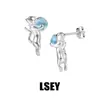 440 Gatito Azul Vidrio Estilo Minimalista Plata de Ley S925 Único Versátil Gama Alta Pendientes para Mujer Joyería de Plata Wholesale