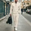 Amazon Transfronterizo Otoño Sudadera con Capucha de Manga Larga Cremallera Cuello Alto Tejido Waffle Longitud Media Bolsillo Nuevo Color Puro Conjunto de Pantalones Largos