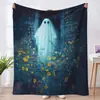 Manta de Halloween Manta Linda de Fantasma y Calabaza Serie 2 Manta Decorativa para Oficina Manta de Franela Otoño e Invierno