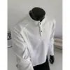 Camisa base Henry estilo americano high street outono manga longa desconstruída gola t-shirt masculina ombro caído cinza ean