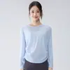Novo Design Plissado com Cordão Solto Cobertura para Yoga Camiseta Esportiva Feminina Corrida Fitness Manga Longa Roupa Fitness