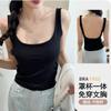 Camisola Regata Fina de Cor Sólida de Fábrica para Primavera e Verão com Bojos para Mulheres, Top Sem Mangas com Decote U e Recorte Vazado nas Costas