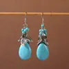 Pendientes Bohemianos Europeos y Americanos con Borlas y Turquesa, Pendientes de Estilo Étnico Retro, Joyería para Orejas Única y Elegante Estilo Tibetano