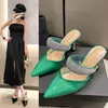 Pantuflas de Exportación Europea y Americana con Punta de Diamantes de Imitación y Tacón Alto para Mujer con Tacones de Aguja y Espalda Abierta Sandalias de Moda Zapatos de Moda