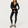 Conjunto de Yoga Yuan Otoño e Invierno Cepillado de Alta Elasticidad Ajustado para Mujer, Manga Larga Pantalón Largo, Conjunto de 2 Piezas Transfronterizo para Deportes y Fitness