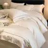 Conjunto de cama de luxo de alta qualidade com quatro peças de algodão de fibra longa, lençol e capa de edredom 100% algodão, conjunto de cama totalmente em algodão para dormitórios estudantis, conjunto de três peças