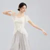 Conjunto de Práctica de Movimiento Corporal para Danza Clásica para Mujeres, Nuevo Estilo de Verano, Top Fluido Transparente con Cuello en V y Volantes, Traje de Danza China