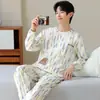 Algodón Puro Conjunto de Pijama de Manga Larga con Dibujos para Hombre Ropa de Casa Talla Grande Pantalones Sueltos Otoño para Hombre Se Puede Usar al Aire Libre