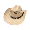 Venda Quente Amazon Transfronteiriça Chapéu de Cowboy Ocidental Europeu e Americano Chapéu de Sol para Viagem Protetor Solar Chapéu de Palha Lafite Tecido à Mão Chapéu Enrolado