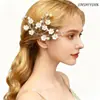 Accesorios Europeos y Americanos Transfronterizos para el Cabello de Novia Boda Flor de Cuatro Hojas Azul Rosa Blanco Pasador en Forma de U Pasador