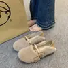 Zapatos Peludos para Mujer Invierno Exterior Más Terciopelo Lazo Algodón Perlado Zapatos Piel de Visón Slip-on Fondo Plano Loafers de Dos Usos