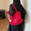 Bolsa de Lona Vermelha de Grande Capacidade para Mulheres 2025 Novo Estilo Coreano Estilo Preguiçoso Bolsa Tote Bolsa de Ombro Casual