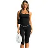 D9998 Moda Feminina Europeia e Americana Mais Vendida Sexy e Fashionável Conjunto de Calça Cropped com Estampa de Bolinhas Ombro a Ombro Sem Alças