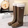 Botas de Chuva Femininas de Cano Alto Quentes com Forro de Fleece para Outono e Inverno, Botas Femininas Espessadas Impermeáveis e Antiderrapantes, Sapatos Aquáticos, Botas de Trabalho