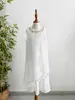 Vestido Chaleco Blanco de Ganchillo Hueco con Decoración de Concha Estilo Étnico, Nuevo Estilo Vestido Chaleco para Niñas Falso de Dos Piezas