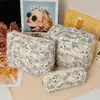 Bolsa de Maquillaje Vertical de Poliéster-Algodón Floral con Gran Capacidad y Compartimentos, Bolsa Portátil para Guardar Cosméticos, Bolso de Mano para Viaje