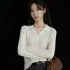Camisa Polo de Tricô Cashmere de Alta Qualidade Estilo Old Money para Mulheres, Peça de Outerwear/Camada Base de Tricô com Gola V para Outono/Inverno