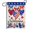 Nova Bandeira de Jardim Temu para o Dia da Independência Americana Bandeira de Pendurar Dupla Face em Linho Decoração de Pátio Bandeira de Cena para Festa de Feriado
