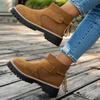Botas de Cano Curto Color Block de Tamanho Grande para Mulheres Exportação Europeia e Americana Botas de Cavaleiro com Cadarço de Camurça Salto Grosso Sola Grossa Atravessando Fronteiras Desejo