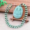 Collar de suéter largo y chic con colgante de vidrio imitación jade y colgante de amatista rosa de la suerte, estilo coreano para mujer, combinable