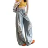 Jeans anchos de pierna recta desgastados azul claro para mujer, otoño, corte holgado, desgastados, adelgazantes, vintage, calle alta, pantalones rectos
