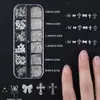 Decoraciones para Uñas con Forma de Cruz de 12 Rejillas Transfronterizas, Mezcladas con Perlas de Acero Grandes y Pequeñas, Mariposa Hueca, Corbata de Moño, Aleación, Accesorios Desgastables para Uñas