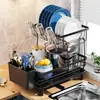 Escurridor de Platos de Cocina, Estante de Almacenamiento de Platos, Escurridor Multifuncional para Platos y Palillos del Hogar, Caja de Almacenamiento de Vajilla de Doble Capa