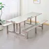 Mesa y Sillas de Comedor para Personal de Fábrica Escolar y Comedores de Supermercado Juego Integrado de Mesa y Sillas de Acero Inoxidable para 4, 6, 8 Personas