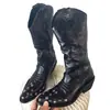 Botas Largas para Mujer con Punta Fina, Tacón Grueso, Remaches Negros, Estilo Nuevo Retro Botas de Caballero Vaquero, Botas Largas Western Ajustadas y Versátiles