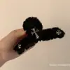Nuevo Clip para el Pelo Negro de Felpa con Forma de Cruz para Otoño e Invierno, Tamaño Grande para Cabello Grueso, Clip para el Pelo Tiburón Peludo de Alta Gama