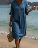 Vestido de Algodón y Lino con Cuello en V, Botones Grandes y Mangas con Volantes para Mujer, Nuevo Diseño Primavera/Verano Transfronterizo Europeo y Americano de Amazon 2026