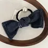 Moda Coreana Azul Denim Lazo Grande Goma para el Cabello Perla Elegante Estilo Perezoso Goma Elástica Diadema Cola de Caballo Baja Accesorio para el Cabello
