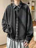 Jaqueta xadrez patchwork falsa de duas peças masculina, casaco casual estilo outono old money, cardigã de corte solto