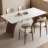 Mesa de comedor retro de madera maciza de fresno blanco con tablero de roca para uso doméstico, mesa de comedor simple para apartamento pequeño, juego de mesa y sillas de comedor rectangulares estilo antiguo