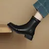 Botas Meia Elástica Quadradas Elegantes Botas Slim Retrô Moda Zíper Salto Médio Robusto Botas Curtas 33-43 Botas de Exportação
