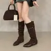 Botas de punta estilo coreano para mujer, nuevo estilo, con tacón oculto, botas altas, diseño plisado, efecto adelgazante, botas de montar de caña alta