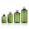 Em estoque 50-200ml frasco de ombro verde escuro com tampa de alumínio frasco secundário loção de orvalho puro embalagem secundária frasco de plástico fábrica atacado