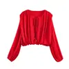 Atacado Fabricante de Roupas Femininas Transfronteiriço 2026 Moda Europeia e Americana Camisa com Textura de Cetim de Seda Estilo Balão Gravata Borboleta