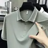 Camisa polo de manga corta de tela de burbujas de nuevo estilo de verano, fluida, de seda helada, sin costuras, para hombre, camiseta ligera de manga corta para hombre, estilo business casual