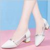 Zapatos de una sola capa de cuero suave real para mujer, tacón grueso, primavera y otoño 2023, nuevos zapatos de cuero de charol de boca baja con punta para todo tipo de combinaciones, zapatos de cuero de tacón medio, zapatos de malla
